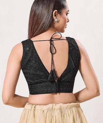 women's tissue padded back open sleeveless saree blouse 2