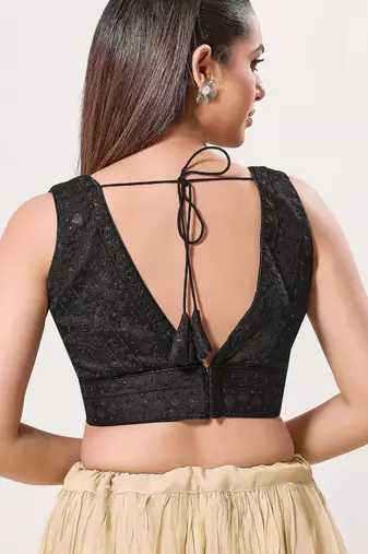 women's tissue padded back open sleeveless saree blouse