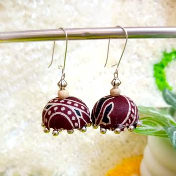 black fabric traditional jhumka earrings 1