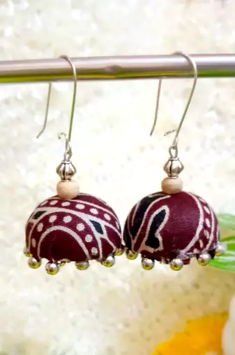 black fabric traditional jhumka earrings