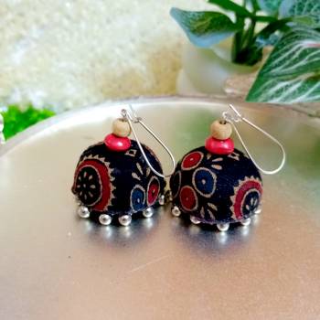 black fabric traditional jhumka earrings 2