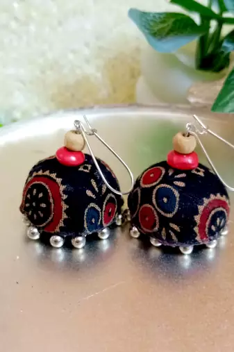 black fabric traditional jhumka earrings