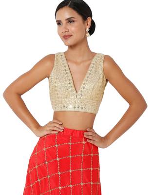 women's tissue padded back open sleeveless saree blouse 1