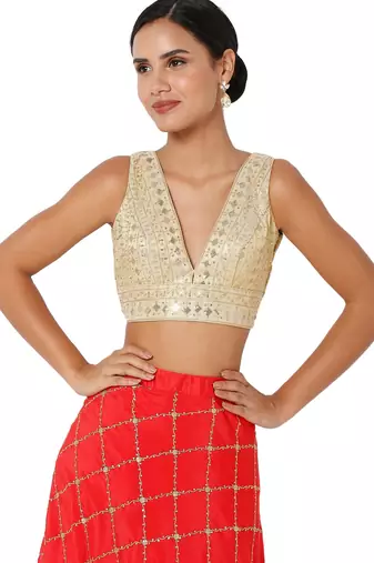 women's tissue padded back open sleeveless saree blouse
