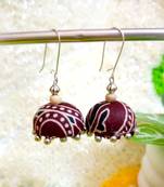 brown fabric traditional jhumka earrings