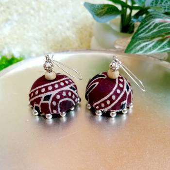 brown fabric traditional jhumka earrings 2