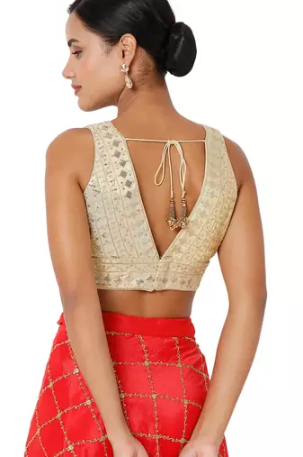 women's tissue padded back open sleeveless saree blouse