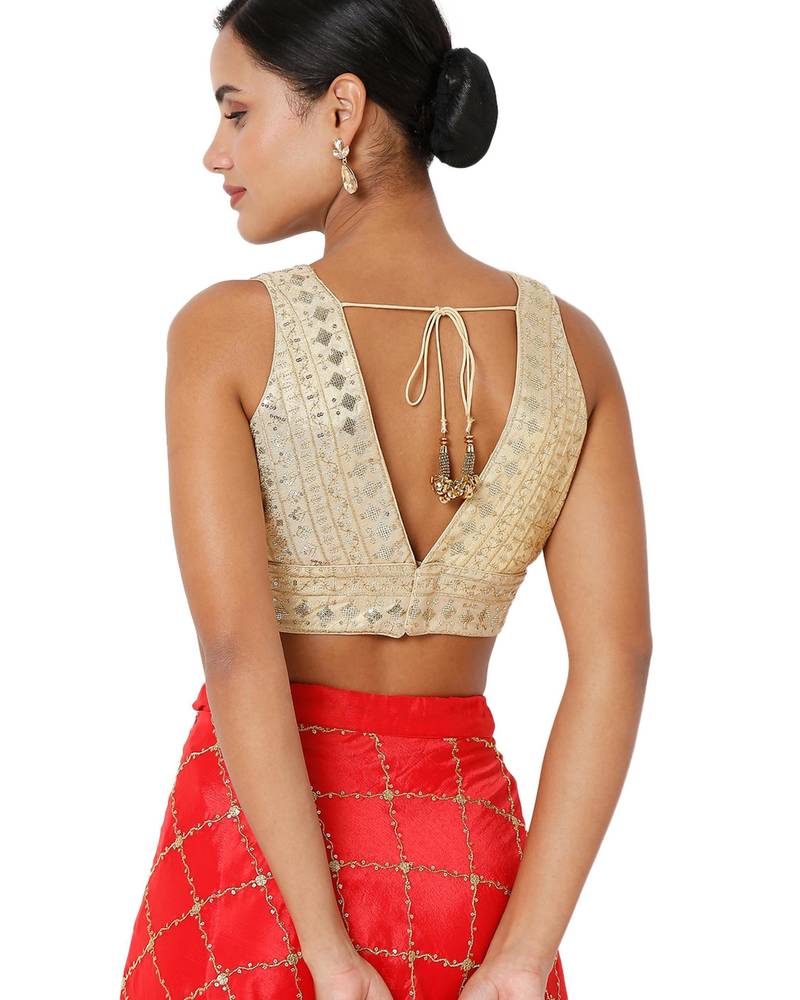 women's tissue padded back open sleeveless saree blouse