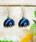 blue fabric traditional jhumka earrings