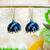 blue fabric traditional jhumka earrings