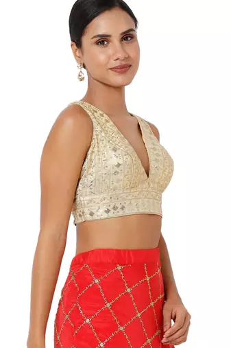 women's tissue padded back open sleeveless saree blouse