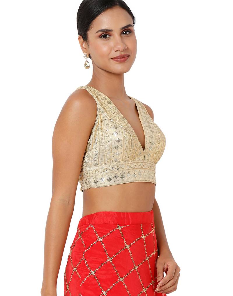 women's tissue padded back open sleeveless saree blouse