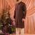 Brown traditional linen cotton heavy embroidery men's kurta with pajama set