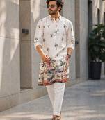 Multicolor men's carnival special cotton digital print crochet sequins kurta with bottom set