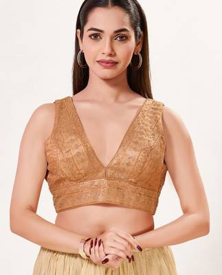 women's tissue padded back open sleeveless saree blouse 1