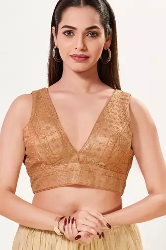 women's tissue padded back open sleeveless saree blouse