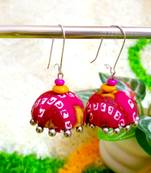 pink fabric traditional jhumka earrings
