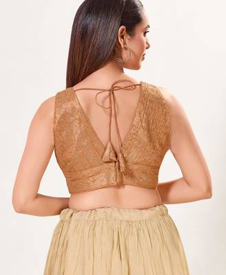 women's tissue padded back open sleeveless saree blouse 2