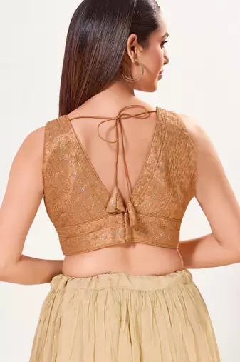 women's tissue padded back open sleeveless saree blouse