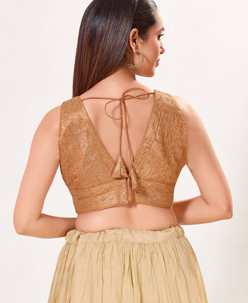 women's tissue padded back open sleeveless saree blouse