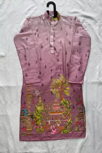 Multicolor men's carnival special cotton digital print crochet sequins kurta with bottom set