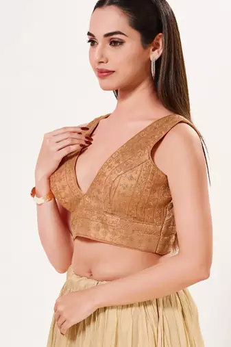 women's tissue padded back open sleeveless saree blouse