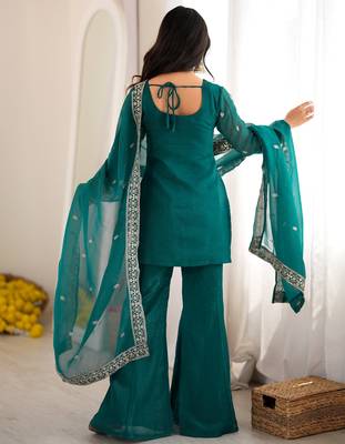 Beautiful Teal Blue Sequins Silk Reception Wear Salwar Suit 4