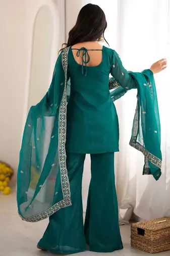 Beautiful Teal Blue Sequins Silk Reception Wear Salwar Suit