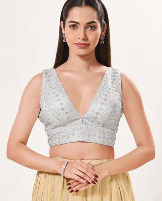 women's tissue padded back open sleeveless saree blouse 1