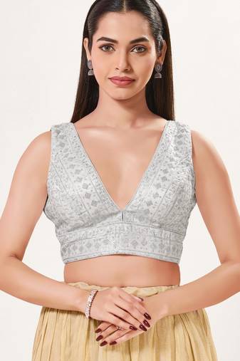 women's tissue padded back open sleeveless saree blouse