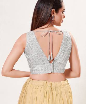 women's tissue padded back open sleeveless saree blouse 2