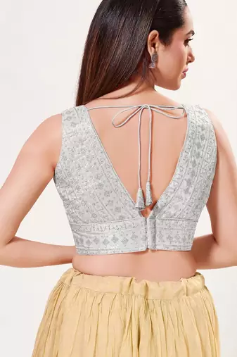 women's tissue padded back open sleeveless saree blouse