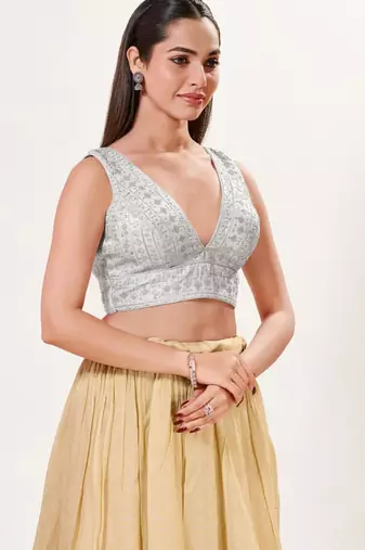 women's tissue padded back open sleeveless saree blouse