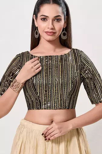 women's embroidery padded back-open elbow-length-sleeves saree blouse