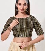 women's embroidery padded back-open elbow-length-sleeves saree blouse