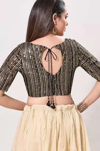 women's embroidery padded back-open elbow-length-sleeves saree blouse