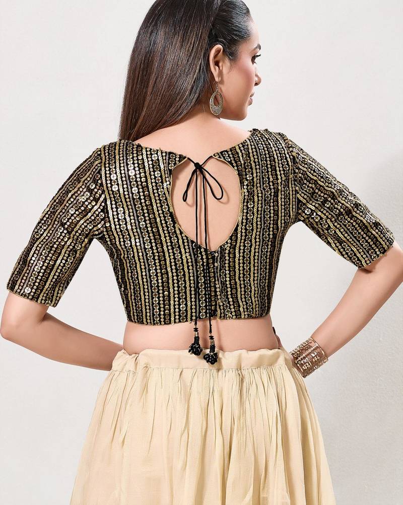 women's embroidery padded back-open elbow-length-sleeves saree blouse