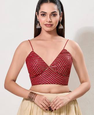 women's art silk blend  padded back open sleeveless saree blouse 1