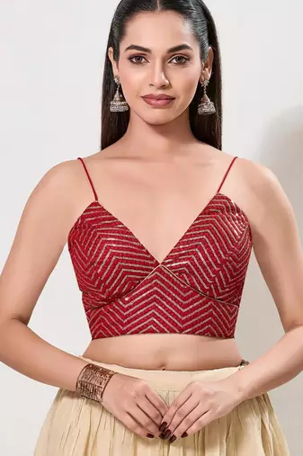 women's art silk blend  padded back open sleeveless saree blouse