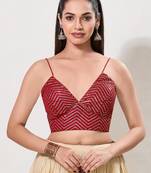 women's art silk blend  padded back open sleeveless saree blouse