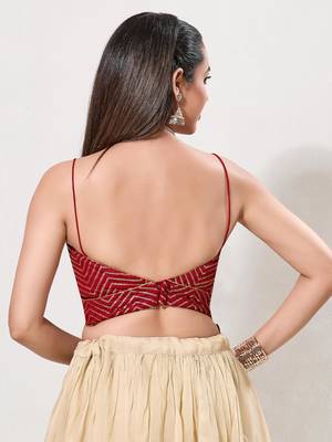 women's art silk blend  padded back open sleeveless saree blouse 2