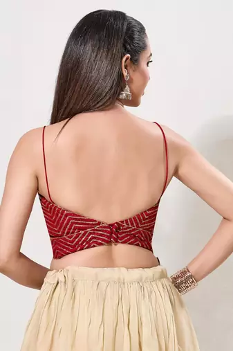 women's art silk blend  padded back open sleeveless saree blouse