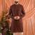 Brown traditional linen cotton heavy embroidery men's kurta with pajama set