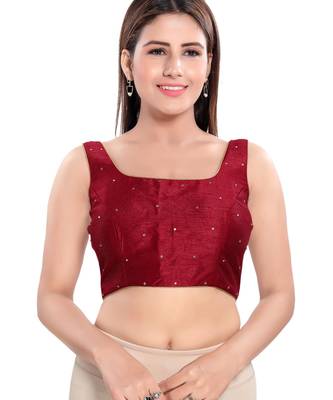 women's dupion silk blend  padded back open sleeveless saree blouse 1