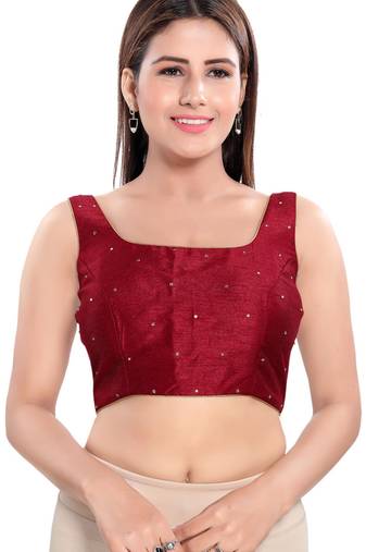 women's dupion silk blend  padded back open sleeveless saree blouse