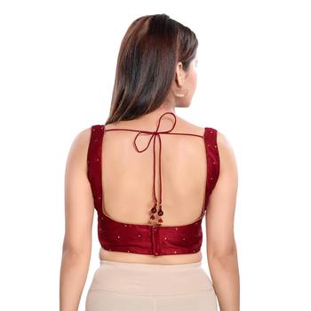 women's dupion silk blend  padded back open sleeveless saree blouse 2