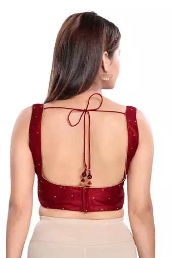women's dupion silk blend  padded back open sleeveless saree blouse