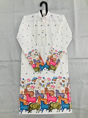 Multicolor men's carnival special cotton digital print crochet sequins kurta with bottom set 4