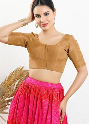 women's shimmer padded front open elbow-sleeves saree blouse 1