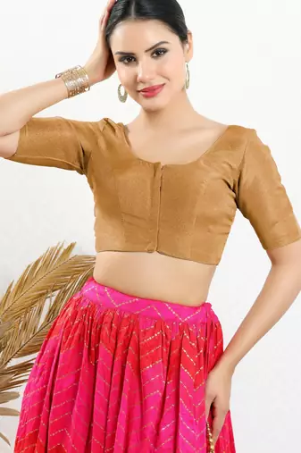 women's shimmer padded front open elbow-sleeves saree blouse
